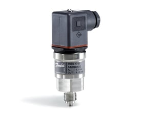 Danfoss MBS 1700 tryktransmitter med 1/2" tilslutning og 0-25 bar måleområde, mærket 'MADE IN DENMARK'.