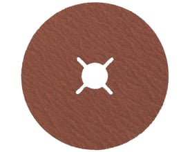 Tyrolit Cerabond X fiberrondel, rund og brun med centerhul, kornstørrelse 36 og diameter på 125 mm.