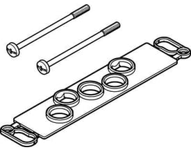 Festo tætningssæt med to skruer og en montageplade med fem tætningsringe på hvid baggrund.