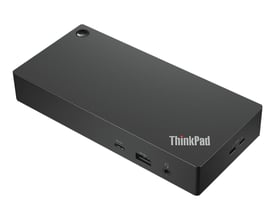 Sort Lenovo ThinkPad Universal USB-C-dockingstation med USB-C, 2 x HDMI og synlige porte på front og side.