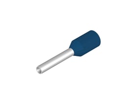 Weidmüller terminalrør i lysblå, isoleret med plastkrave og en metallisk ende til ledere på 0,5-2,5 mm².