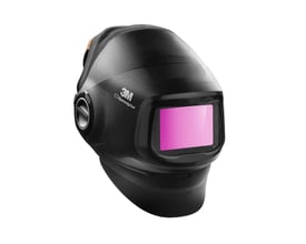 Sort 3M Speedglas G5-01 heavy-duty svejseskærm med svejsekassette, set skråt forfra med synligt visir og sideregulering.