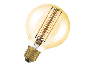 Dekorativ Ledvance 1906 Globe 80 LED-pære med gylden finish og synlige filamenter, E27 fatning, 8,8W.