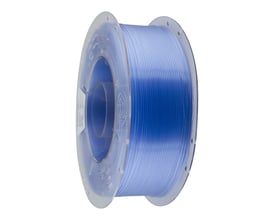 Prima EasyPrint PLA-filament på spole i transparent blå, med en diameter på 1,75 mm og en vægt på 1 kg.