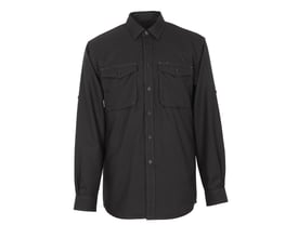Mascot Hampton skjorte i antracit, str. 45/46, med kropsnær pasform, to brystlommer og stolpelukning.