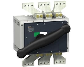 Schneider Electric Interpact INV2500 3-polet lastafbryder med sort håndtag og synlig afbrydelse, ideel til AC/DC netværk op til 2500A.