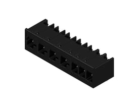 Weidmüllers sorte 7-polede hybridstik til PCB med 7,50 mm afstand mellem polerne, vist skråt forfra.