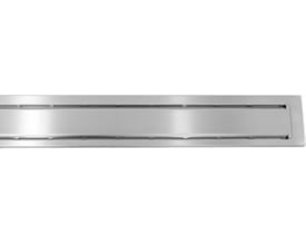 Purus Line rist/rammesæt på 600mm i børstet rustfrit stål, viser den slanke profil og detaljer.