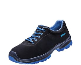 Atlas SL 605 XP sikkerhedssko i blå og sort nubuck læder med blå snørebånd og sål, str. 47.