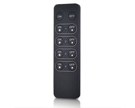 Sort Envilar RF-fjernbetjening til enkeltfarvet lys med separate tænd/sluk-knapper for fire zoner.