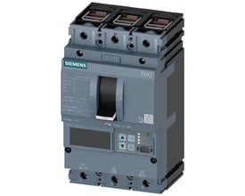 Siemens 3VA2 maksimalafbryder, 3-polet og 100 A, med gråt kabinet og betjeningsgreb.