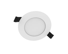 Hvid, rund LEDVANCE slim downlight i aluminium med lysdiffusor og sorte monteringsclips, 8 W og justerbar lysfarve.