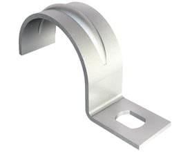 OBO Bettermann kabelbøjle 604 G, 23mm, 1-lap, galvanisk forzinket metal, vist med en buet form og monteringshul.