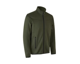 ID Identity sporty cardigan i olivenfarvet stretch materiale med blød indvendig fleece og sorte YKK lynlåse.