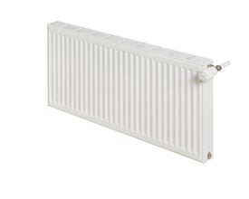 Stelrad Compact All In Type 21 radiator i hvid, 400 mm høj og 800 mm lang, monteret med termostatventil.