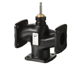 Siemens VXF22.40-25 3-vejs ventil i sort, med flange PN6 DN40 og kvs 25, på hvid baggrund.