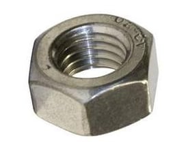 M22 DIN 934 A2 møtrik i rustfrit stål med sekskantet design og voksbehandling, vist forfra på neutral baggrund.