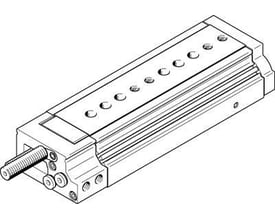 Festo minislæde DGSL-25-100-Y3A, et præcist positioneringsværktøj med kugleføring og hydrauliske støddæmpere.