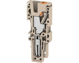 Weidmüller stik APG 2.5 L i beige, vist i snit der viser fjederterminal og PUSH IN teknologi, samt metal-kontakter.