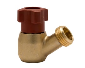 IMI aftapningsstuds STAP med 1/2" gevind og rød drejeknap, lavet af messing.