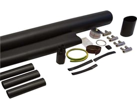 Komponenter i Melbye krympemuffesæt MPP-D 11 til 4 x 16-50mm2 kabler, inklusiv isoleringsrør og samletilbehør.