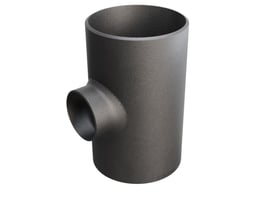 Tee P235GH i stål med dimensionerne 219,1/6,3 x 114,3/3,6 mm, vist på hvid baggrund.