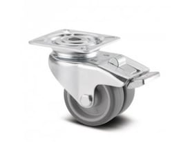 Tente drejeligt møbelhjul med bremse, 50mm hjuldiameter og bolthul på 10,3mm.