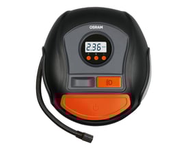 Osram TYREinflate 450 dæktryksmåler i sort og orange med baggrundsbelyst digitalt display, der viser 2.36 BAR.