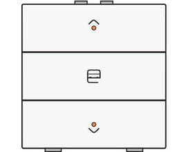 Niko motortryk i hvid med tre sektioner, symboler for op, stop og ned samt LED-indikatorer.