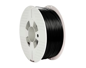 Verbatim 3D printer filament PLA i sort, 1.75 mm diameter og 1 kg vægt på en hvid spole.