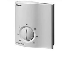 Siemens RCU15 rumtermostat i hvid plast med drejeknap til temperaturindstilling fra 10 til 30 grader.