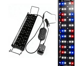 Sort UVA/UVB-terr arielampe på 60-80 cm med LED-felter, ledning, strømforsyning og betjeningsenhed.