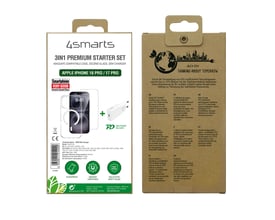 Emballagen til 4smarts 3-i-1 premium-startsæt til iPhone 18 Pro og 17 Pro, vist forfra og bagfra.