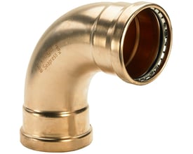 Viega Seapress XL presbøjning 90 grader, 88,9 mm, lavet af CuNi10Fe1,6Mn, med muffe/muffe til havvandsapplikationer.