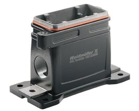 Weidmüller sokkelhus HDC IP68 16B, sort aluminium, med M32 gevind til montering på flade overflader.