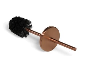 Blue Label toiletbørsteindsats i børstet bronze med sort børstehoved og rundt beslag, vist liggende skråt.