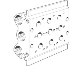 Festo manifold block PRS-1/4-3-B, en grå teknisk tegning, der viser flere indgangs- og udgangshuller.