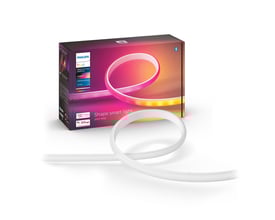 Philips Hue Lightstrip Gradient startkit med 2 meter LED-bånd og emballage med farverige gradienteffekter.