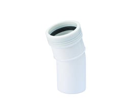 Hvid Wavin Wafix PP-bøjning på 32 mm og 15° med sort tætningsring i stikmuffen, set skråt ovenfra.