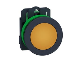 Schneider Electric signallampe i orange LED til planmontering, komplet enhed med 110V forsyning og mørkegrå ramme.