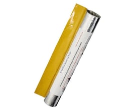 KARFA Brand-Luk P110 49 til rør på Ø 15-18 mm, vist som en sølvfarvet cylindrisk manchet med gul flap.