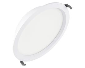 LEDVANCE Comfort HE Multi Lumen-downlight, hvid med rund opal diffuser og synlige monteringsclips, 36 W og 5580 lm.