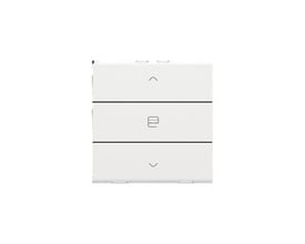 Niko motortryk i hvid, med symboler for op, stop og ned til styring af én motor som gardiner.