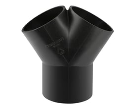 Geberit PEH buksegrenrør i sort plast med 60° vinkel og dobbelte 40mm udgange til 50mm rør.