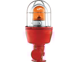 Sirena EX roterende lampe i orange, 24V DC, med robust metalbeskyttelse og klar glasoverdel.