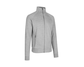 ID Identity grå melange cardigan i størrelse M med lynlås og sidelommer. Bemærk 2x2 rib i krave og ærmer.