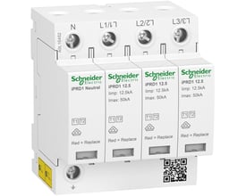 Schneider Electric overspændingsafleder iPRD1 12.5 3PN med N, L1, L2 og L3 tilslutninger, hvid.