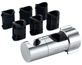 Forkromet universalglider fra K. Neerskov med sorte adapterdele til glidestænger med diameter på 18–25 mm.