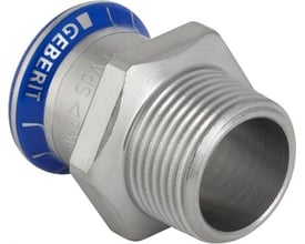Geberit Mapress Rustfrit overgangsstykke med 42mm presmuffe og 1½" udvendigt gevind, fremstillet af syrefast stål.