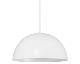 Nordlux Ellen 40 pendel i hvid med en mat metaloverflade og 40 cm skærmdiameter, vist med hvid ledning.